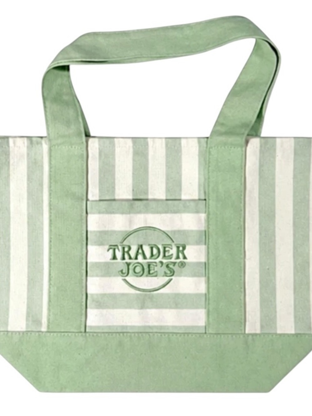 Trader Joe's Striped Canvas Mini Tote Bag Green